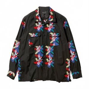 NEW ENGINEERED GARMENTS men's classic shirt in black floral embroidery
